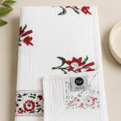 Morning Dew Hand Block Printed Waffle Hand Towel