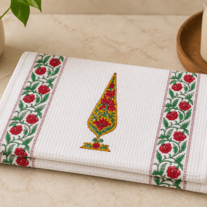 Gulnaar Vine Hand Block Printed Waffle Face Towel