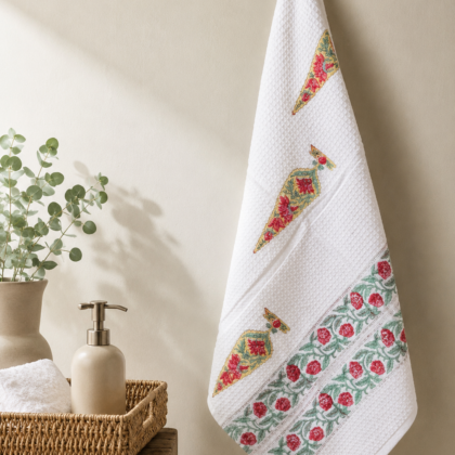 Gulnaar Vine Hand Block Printed Waffle Bath Towel