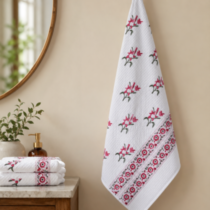 Morning Dew Hand Block Printed Waffle Bath Towel